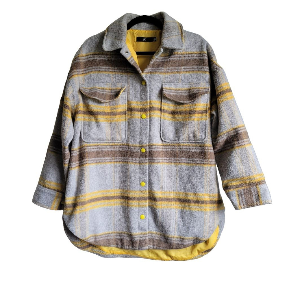 Women's Missguided Plaid Shacket Size 4 Gray & Yellow Jacket